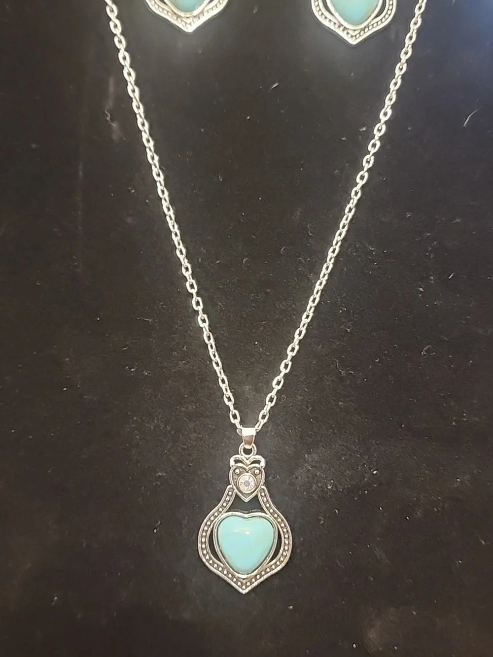 1 Set Vintage Style antiqued Silver jewerly Set WithTurquoise Inlay,ASymmetrical